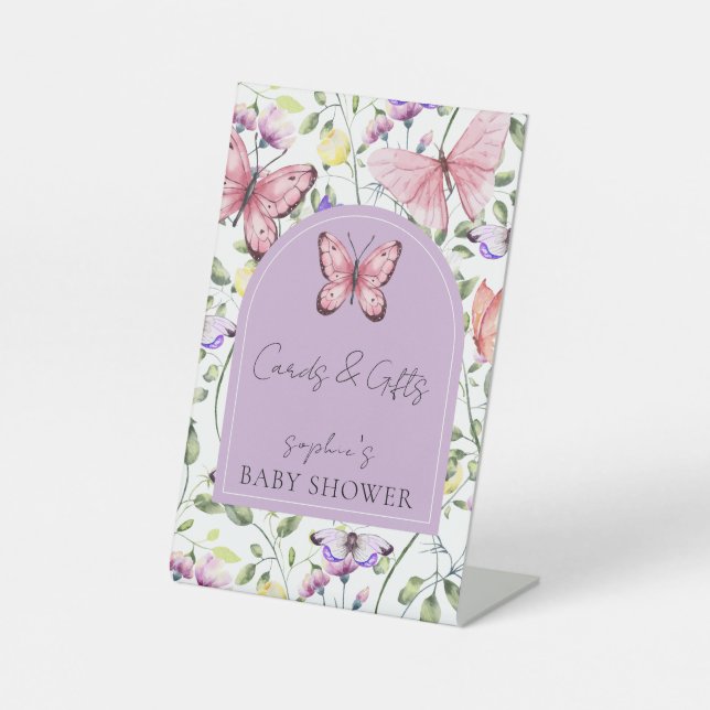 Pink Butterfly Lavender Arch Cards & Gifts Pedestal Sign (Front)