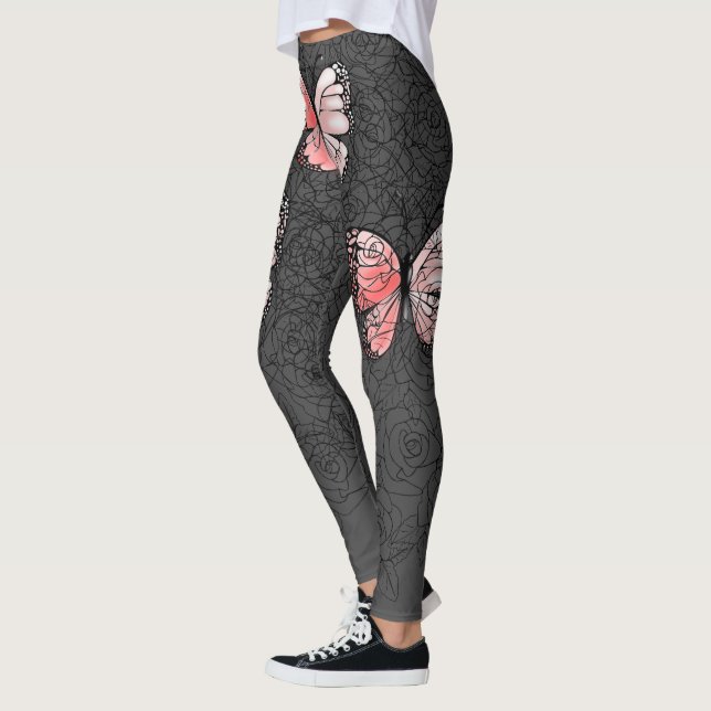 Pink Butterfly Leggings with Roses (Left)