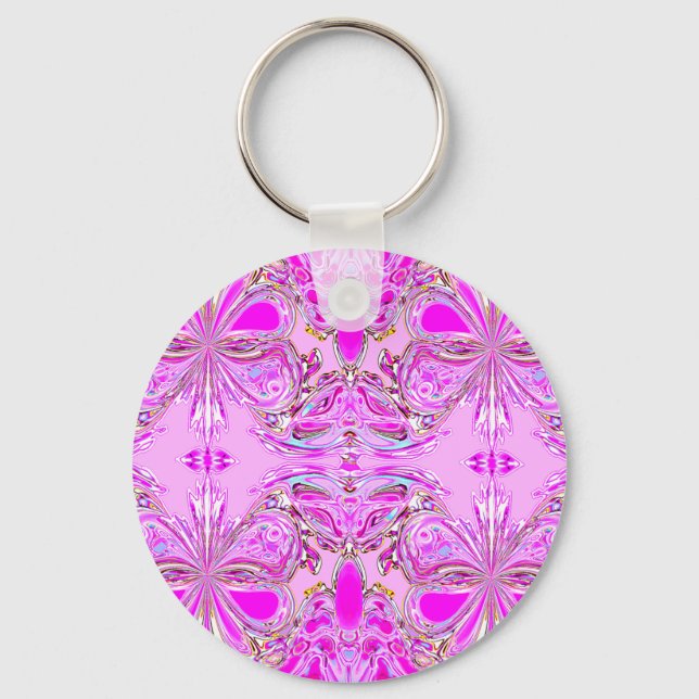 "Pink Butterfly Mandala" Key Ring (Front)