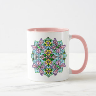 Pink Butterfly Mandala Whimsical Hand Drawn Mug