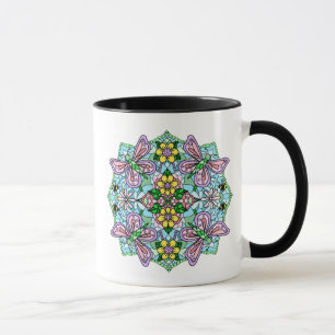 Pink Butterfly Mandala Whimsical Hand Drawn Mug