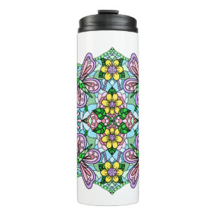 Pink Butterfly Mandala Whimsical Hand Drawn Thermal Tumbler