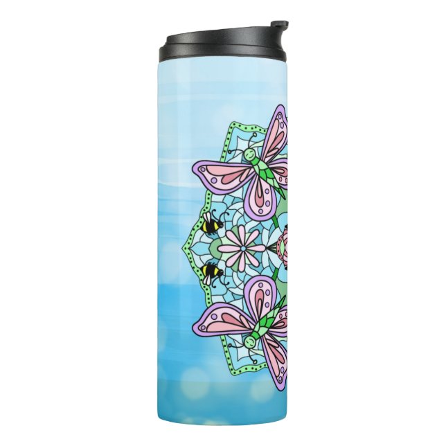 Pink Butterfly Mandala Whimsical Hand Drawn    Thermal Tumbler (Rotated Left)