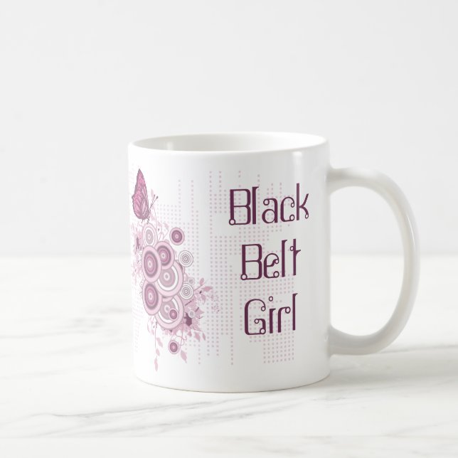 Pink Butterfly Martial Arts Black Belt Girl Coffee Mug (Right)