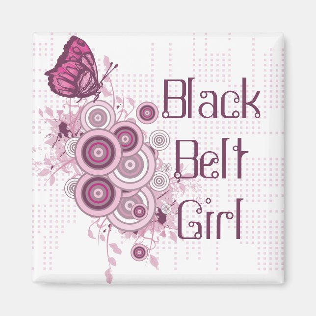 Pink Butterfly Martial Arts Black Belt Girl Magnet (Front)