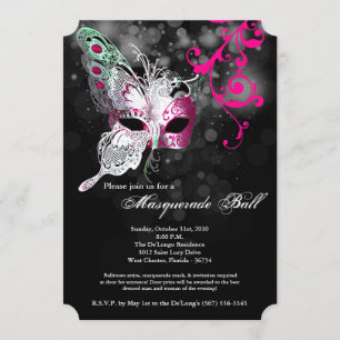 Pink Butterfly Masquerade Mask Costume Halloween Invitation
