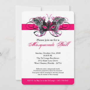 Pink Butterfly Masquerade Mask Costume Halloween Invitation