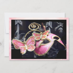 Pink Butterfly Masquerade Mask Invitation