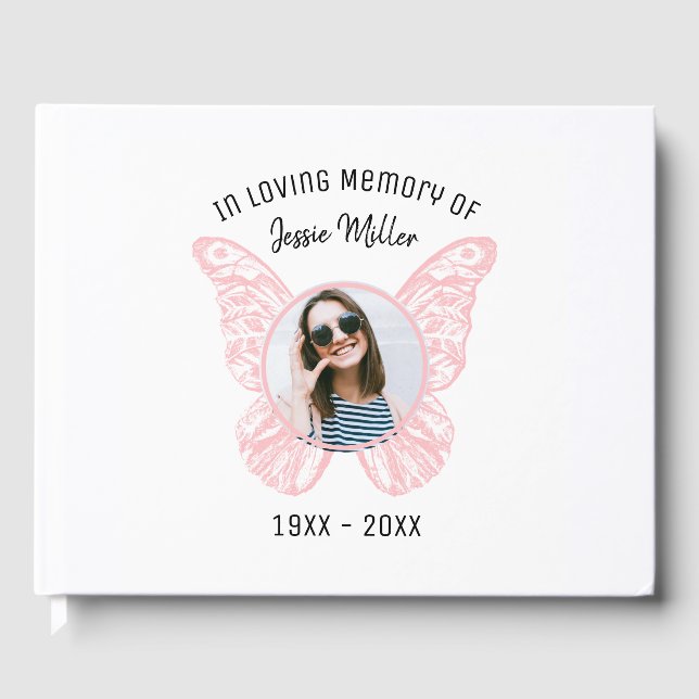 Pink Butterfly Memorial Guest Book (Front)