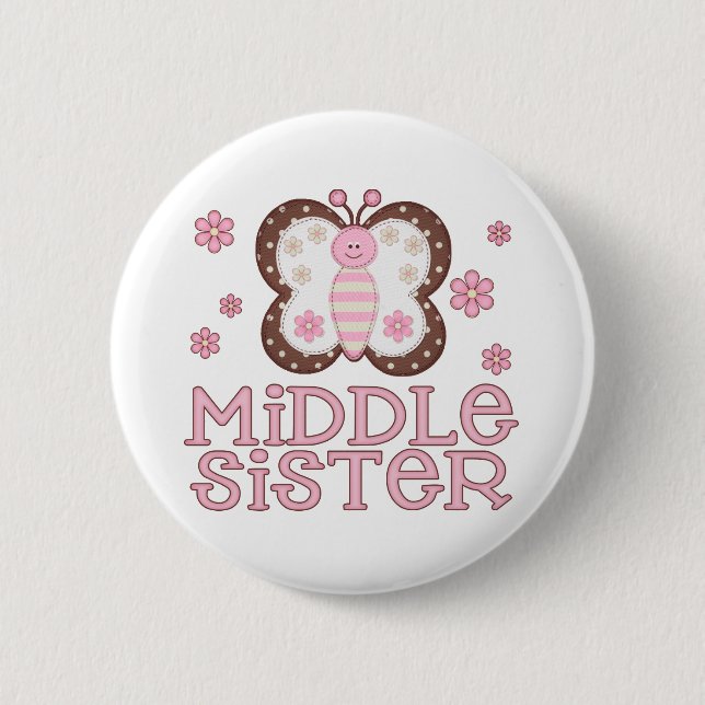 Pink Butterfly Middle Sister 6 Cm Round Badge (Front)