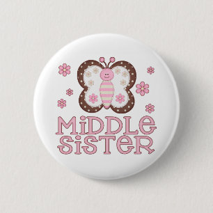 Pink Butterfly Middle Sister 6 Cm Round Badge