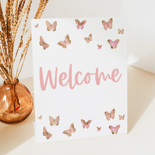 Pink Butterfly Mini Welcome Table Party Sign