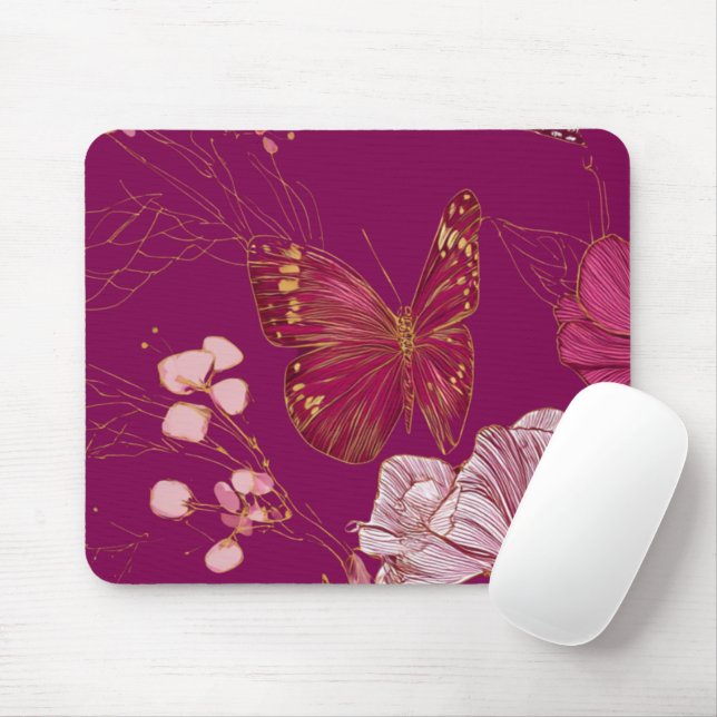 Pink Butterfly Mousepad (With Mouse)