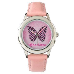 Pink Butterfly Name Monogram Watch