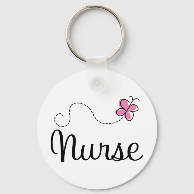 Pink Butterfly Nurse Gift Tee Key Ring (Front)