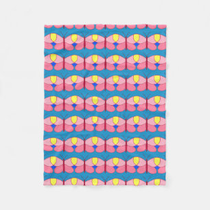 Pink Butterfly on Blue Fleece Blanket