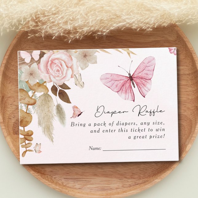 Pink Butterfly Pampas Grass Bohemian Baby Shower   Enclosure Card (Creator Uploaded)