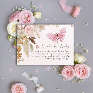 Pink Butterfly Pampas Grass Bohemian Baby Shower   Enclosure Card