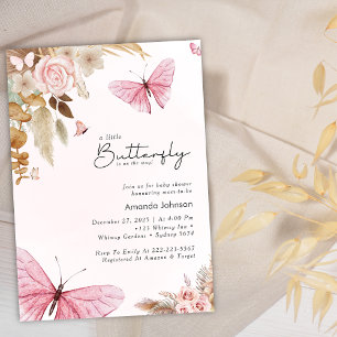 Pink Butterfly Pampas Grass Bohemian Baby Shower Invitation