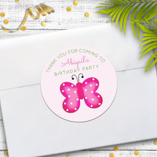 Pink Butterfly Party Favor Thank You Stickers