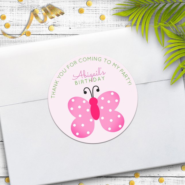 Pink Butterfly Party Favour Thank You Stickers (Creator Uploaded)