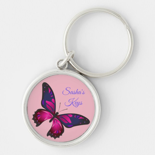 Pink Butterfly *Personalise* Key Ring (Front)