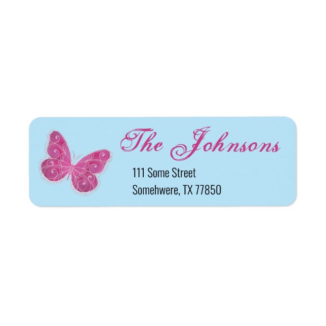 Pink Butterfly Personalised Address Labels (Front)