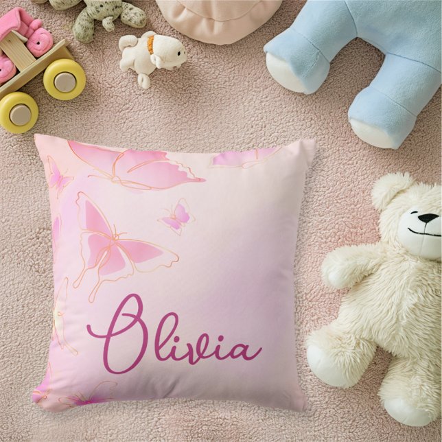 Pink Butterfly Personalised Girls Cushion (Creator Uploaded)