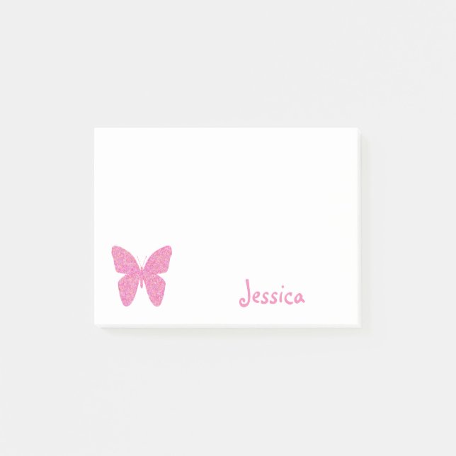 Pink Butterfly Personalised Girly Name Post-it Notes (Front)