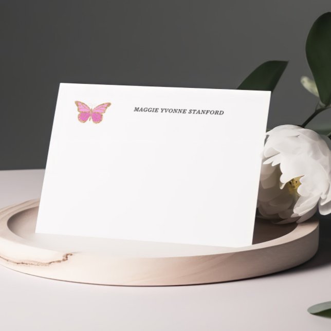 Pink Butterfly Personalised Note Cards (Creator Uploaded)