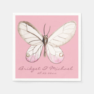 Pink Butterfly Personalised Wedding Paper Napkins