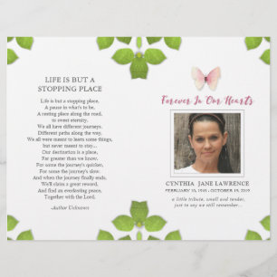 Pink Butterfly Photo Funeral Memorial Program