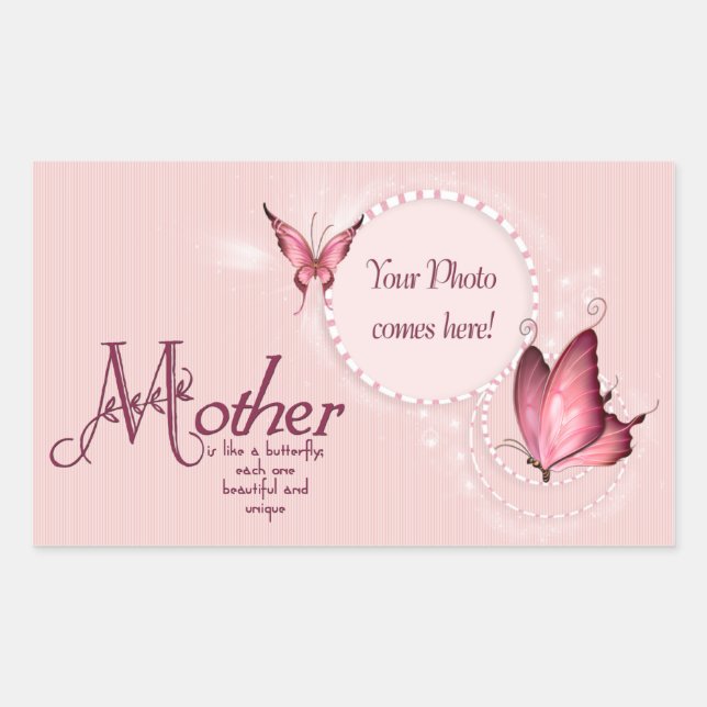 Pink Butterfly Photo Template Rectangle Sticker (Front)