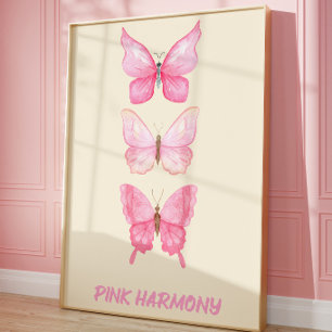 Pink Butterfly Poster Wall Art Soft Feminine