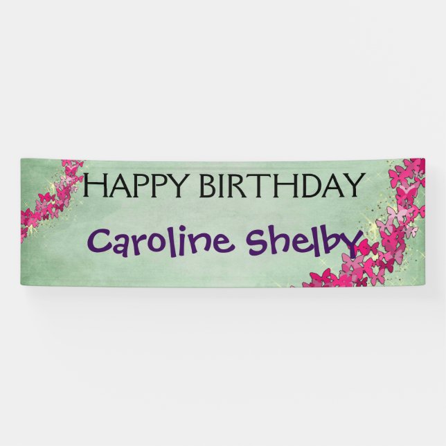 Pink Butterfly Princess Birthday Banner (Horizontal)