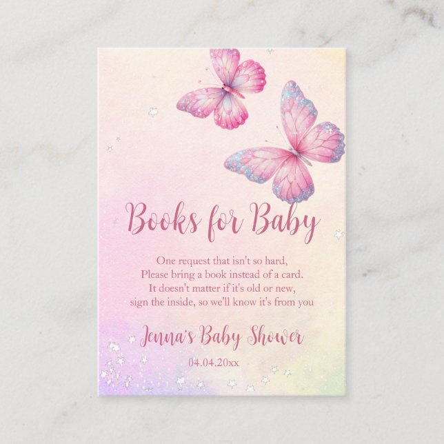 Pink Butterfly QR Code Baby Shower Enclosure Card (Front)
