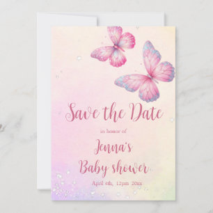 Pink Butterfly QR Code Baby Shower Save The Date