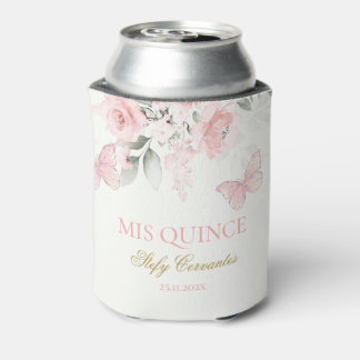 Pink Butterfly Quinceañera Can Cooler