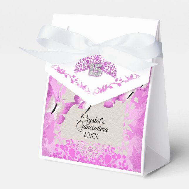 Pink Butterfly Quinceanera Favour Box (Front Side)