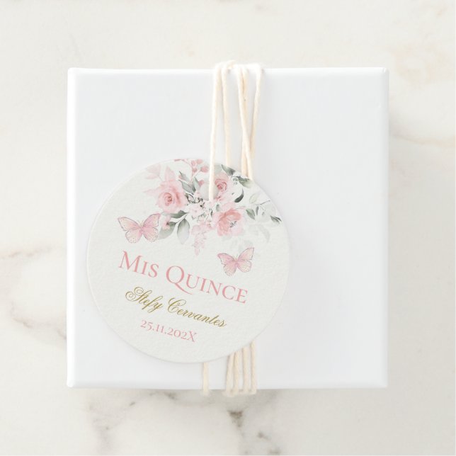 Pink Butterfly Quinceañera Favour Tags (In Situ)