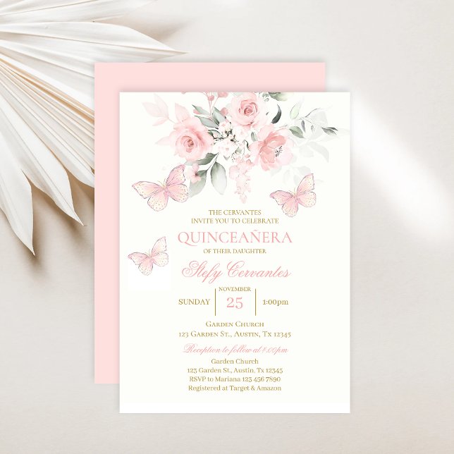 Pink Butterfly Quinceañera  Invitation (Creator Uploaded)