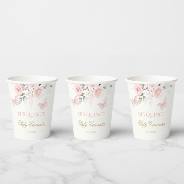 Pink Butterfly Quinceañera Paper Cups (Multi)