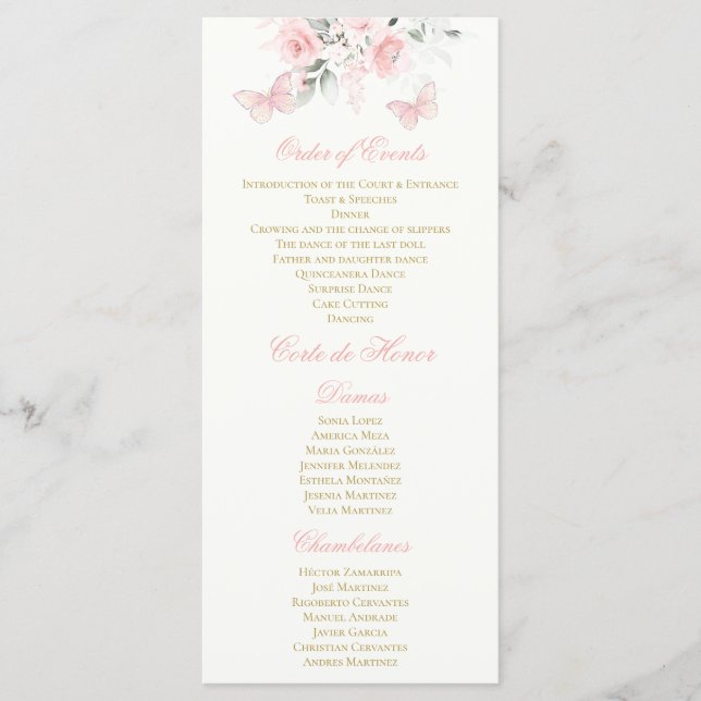 Pink Butterfly Quinceañera Programme (Front)