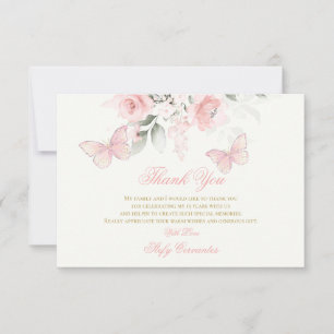 Pink Butterfly Quinceañera Thank You Card