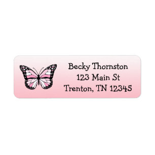 Pink Butterfly Return Address Label