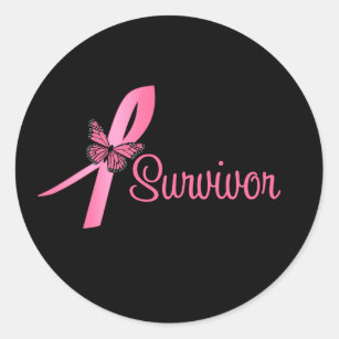 Pink Butterfly Ribbon - Breast Cancer Survivor Classic Round Sticker