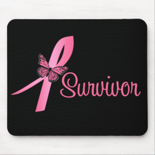 Pink Butterfly Ribbon - Breast Cancer Survivor Mouse Mat