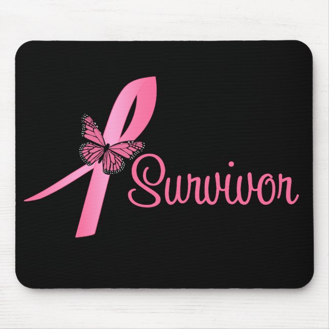 Pink Butterfly Ribbon - Breast Cancer Survivor Mouse Mat (Front)