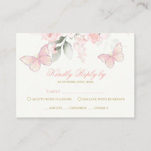 Pink Butterfly RSVP Quinceanera Enclosure Card