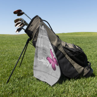 Pink Butterfly Rustic Golf Towel